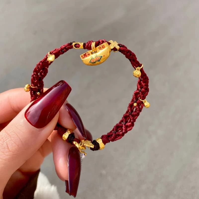 Originale Life Lock Love Fibbia di sicurezza Corda rossa Bracciale personalizzato Oro giallo Blu bruciato Design di nicchia Coppia gioielli a mano