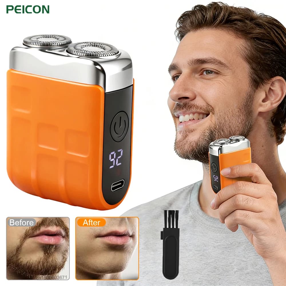 Rasoio Elettrico da Uomo, Regolabarba con Doppia Lama, Display Digitale, Ricaricabile, Utilizzo a Secco e Bagnato, Mini Rasoio Elettrico Portatile
