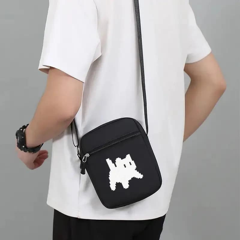 Retro 8-Bit Pixel Crossbody Bag for Strap Gaming Sling Backpack Handheld Messenger Bag Pixelated with Golden Unisex Street Style