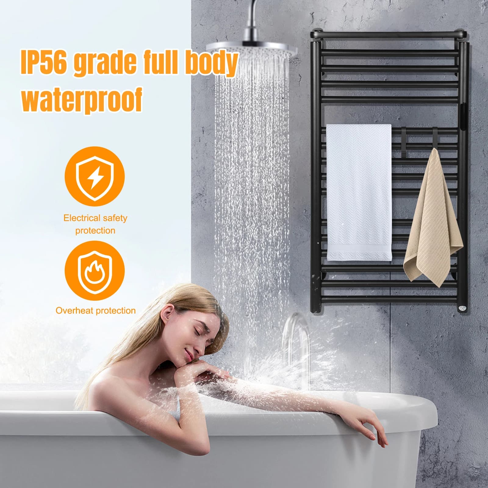 Electric Scaldasalviette 15 Barre with Timer and Temperature Control, Thermal shelf for Towels, Waterproof IP56 for Family, Pool, Salon