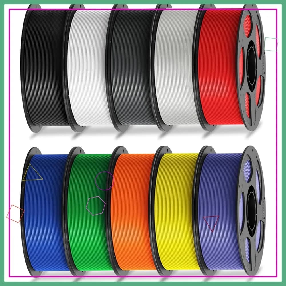 Filamento PLA 1.75mm, Confezione da 10 Bobine da 1KG Ciascuna, Precisione Dimensionale +/- 0.02mm, 10 Colori