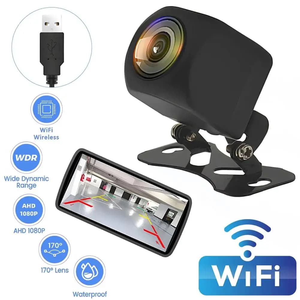 Telecamera posteriore per auto wireless 1080p Wifi 170 gradi 2.4 Ip67 Telecamera notturna impermeabile Ghz Wifi 12v/usb Revers Z7b5