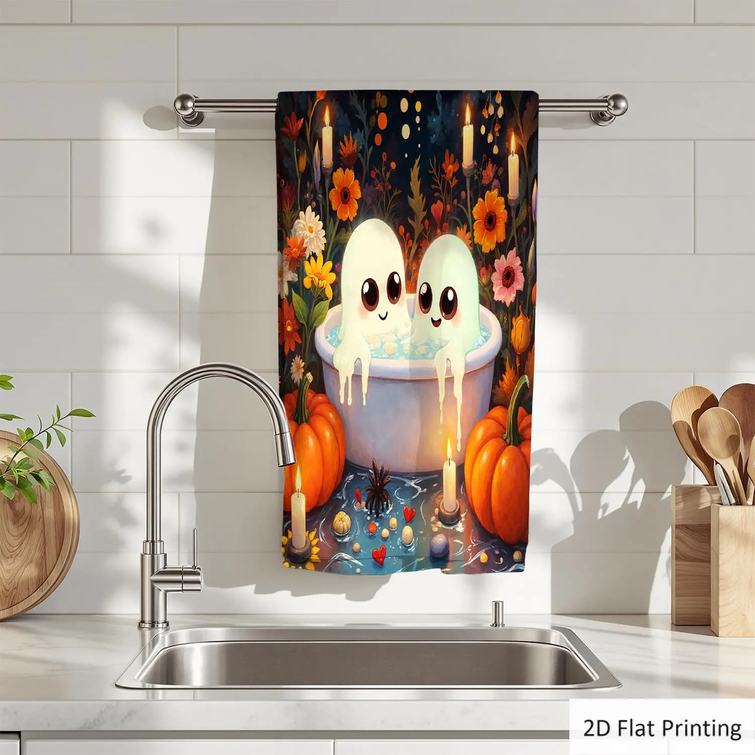 1 pezzo di asciugamano da bagno con fantasmi di Halloween, zucca, candele, per il bagno, in microfibra di poliestere, di diverse dimensioni, asciugamani decorativi unici per la casa e la cucina, accessori decorativi per il bagno, ad asciugatura rapida e assorbenti