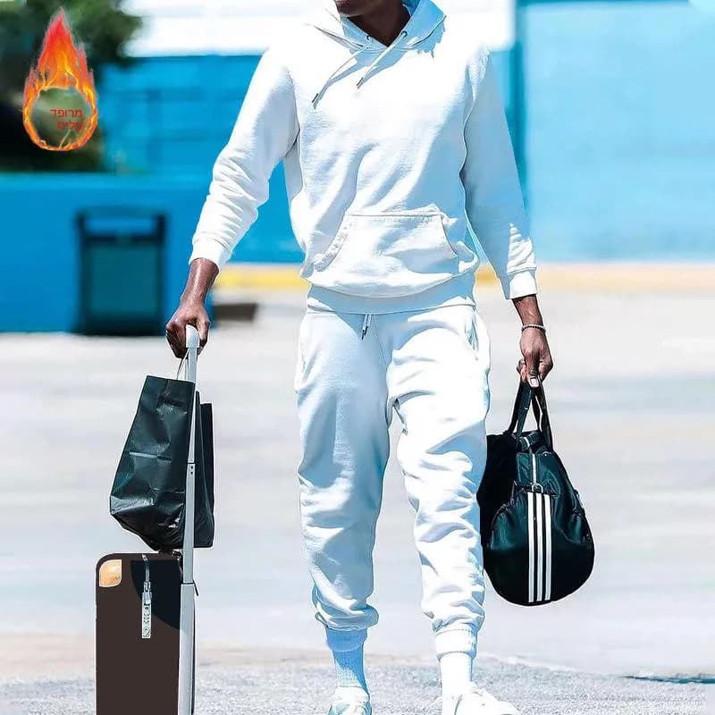 New 2023 Men's Fleece Lined Color Hoodie Set Loose Casual Two Piece Suit for Cross Border Independent Station
