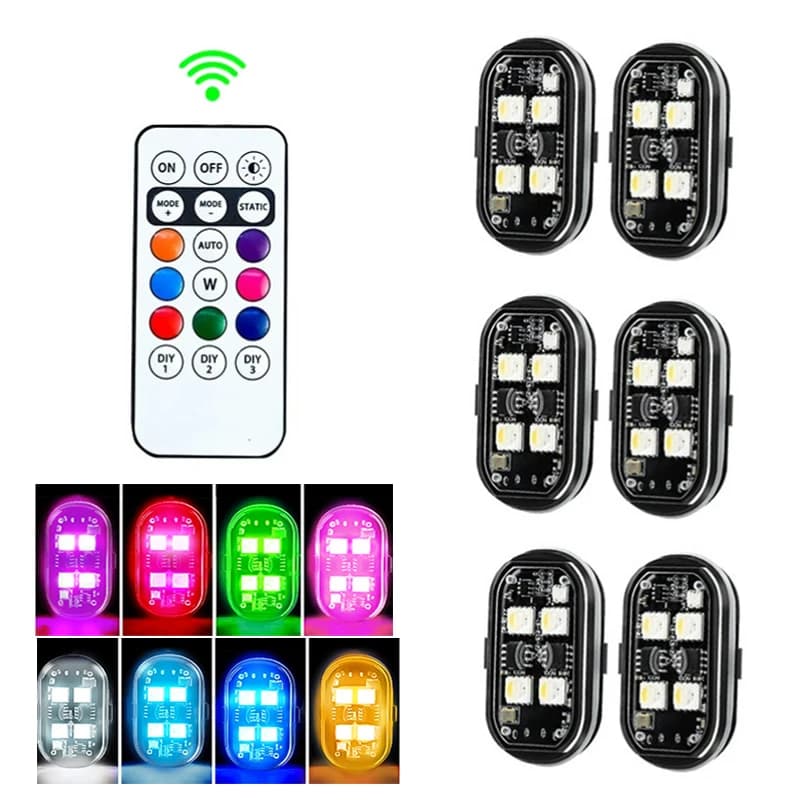 Internal RGB car lights with wireless remote control, larger battery and brighter LED, fast charging type C, multi-mode for motorcycle