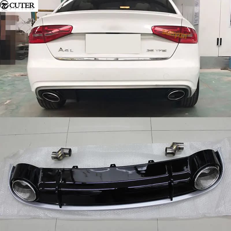 A4 B8 Rs4 Style Pp Rear Bumper Lip Diffuser Exhaust Pipes for Audi A4 S4 09-16