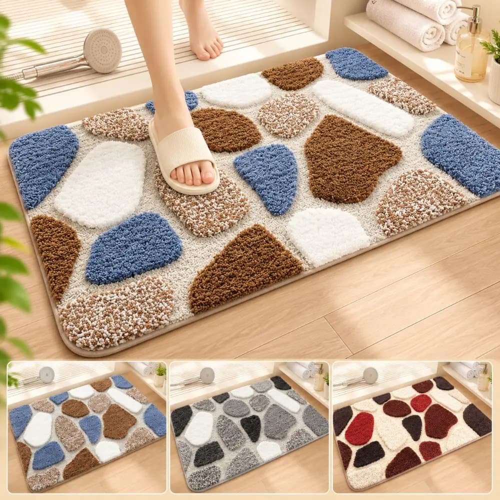 Imitation Cashmere Optical Illusion Doormat 2D Cobblestone Water-absorbing Bathroom Carpet Non-slip Durable Bedroom Door Rug