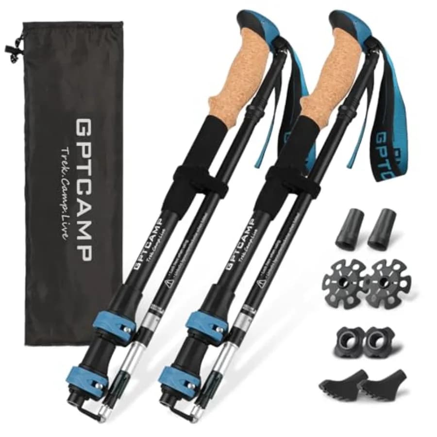 Walking Sticks, Trekking Poles Collapsible Hiking Poles, Lightweight Folding Travel Walking Pole for Men Women, 2pc Adjustable