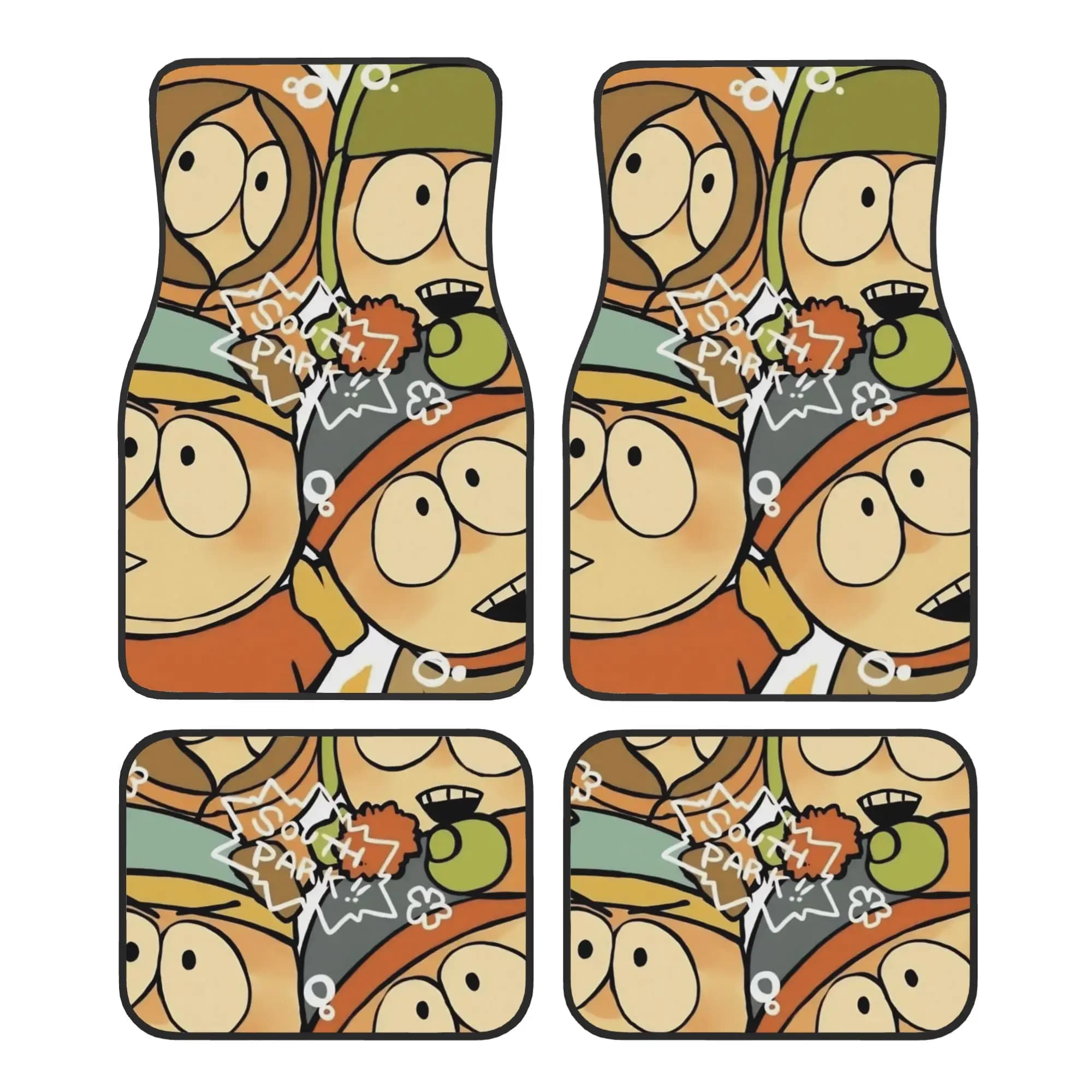 Souths Park Cartoon Anime Car Floor Mats of 4 Pieces Crystal Velvet Carpets Rugs Universal Car Front Rear Carpets Foot Mats
