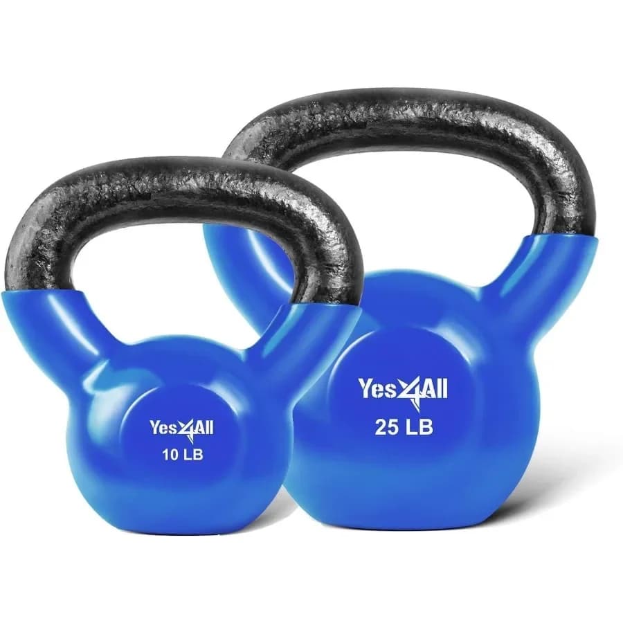Kettlebell Vinyl Coated Kettlebell Cast Iron Sets with Stable Flat Bottom for Full Body Workout Push up Grip Strength Training