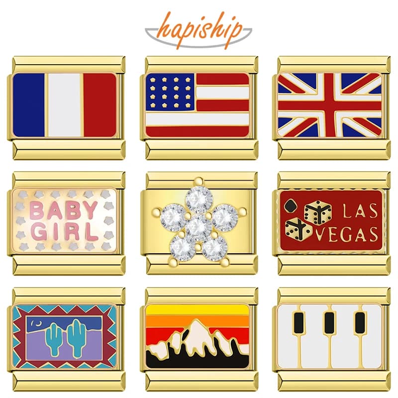 Hapiship Fashion National Flag Flower Baby Girls Italian Charms Fit 9mm Bracelet Stainless Steel Jewelry DIY Making DJ601