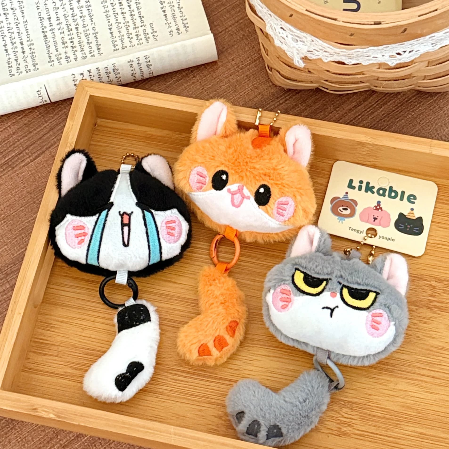 1/3 Pezzi Simpatico Ciondolo Gatto con Coda Lunga, Bambola di Peluche, Decorazione per Borsa, Portachiavi Versatile