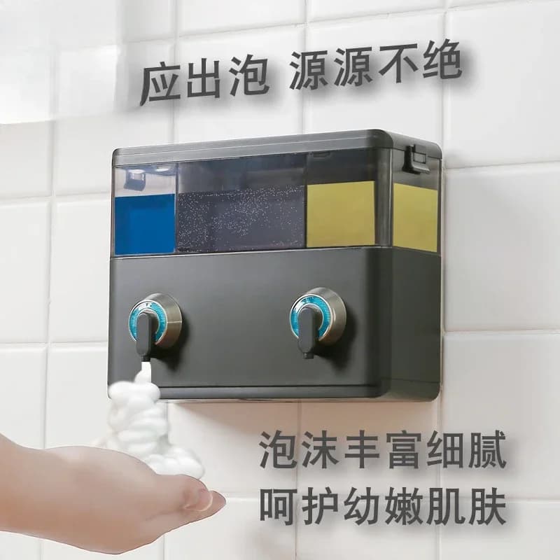 Dood Dispenser automatico di sapone in schiuma a doppia testa a induzione, scatola per gel doccia, shampoo, bagno, a parete