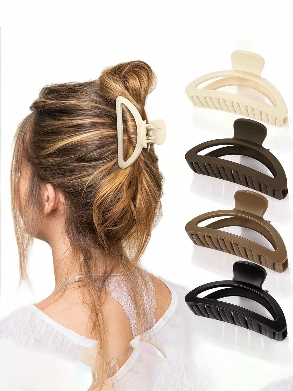 Classic 4-piece opaque crescent shaped handle clip with high grip power, hair accessories with head back disc hair clip