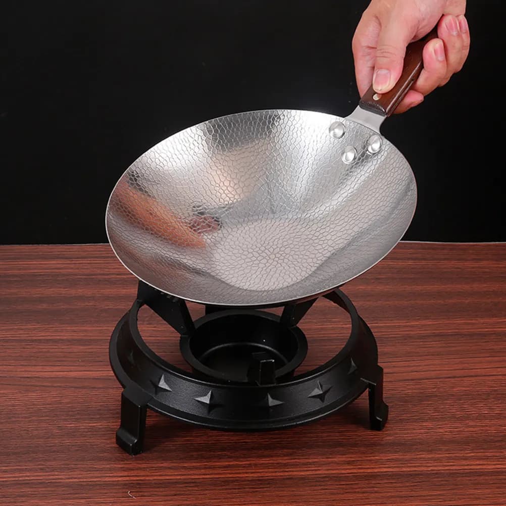 Wok in Acciaio Inossidabile Resistente con Comoda Maniglia in Legno, Ideale per Saltare in Padella, Friggere, Preparare Frutti di Mare, Gamberi e Hot Pot
