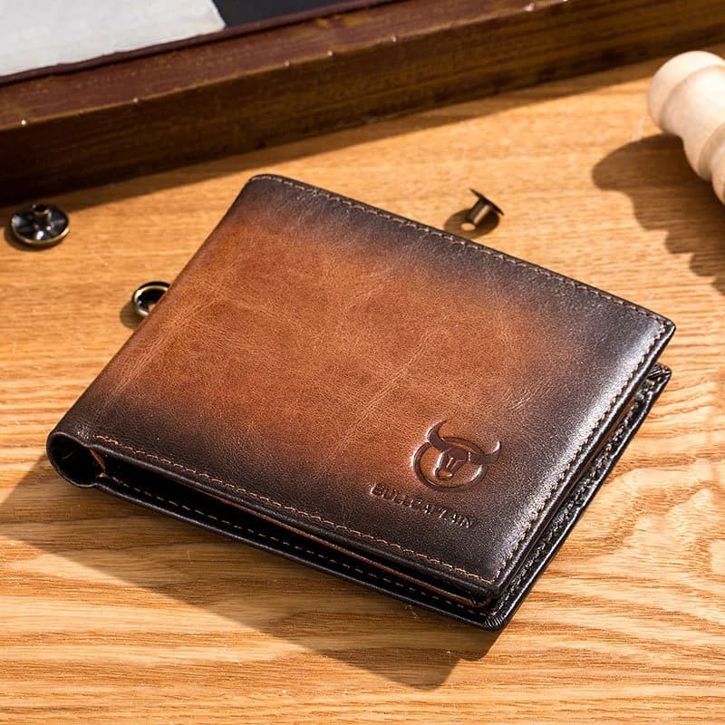 ABQR Portafoglio da uomo in pelle antifurto con spazzola Portafoglio corto doppio ultrasottile Borsa identificativa con posizione multi-carta (marrone)