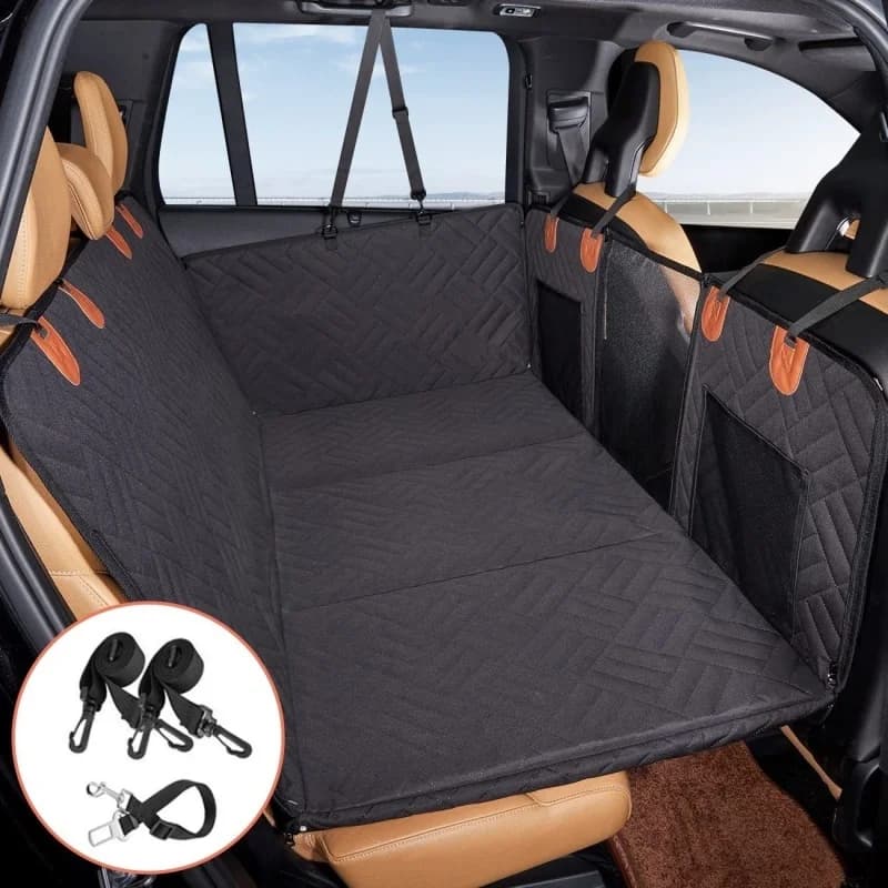 Waterproof Dog Car Seat Cover Hard Support Back Seat Pet Hammock Scratch Proof Mesh Window Storage Pockets For Large Dogs Travel
