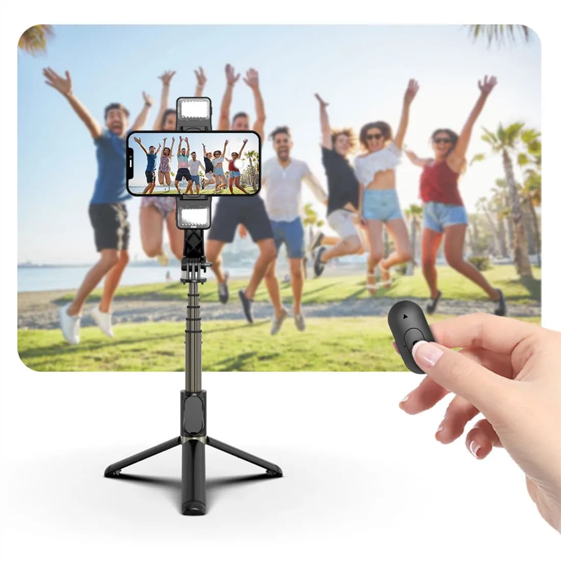 Nuovo 2026 Asta per selfie e treppiede multifunzione con telecomando Bluetooth wireless integrato per riprese sportive all'aperto