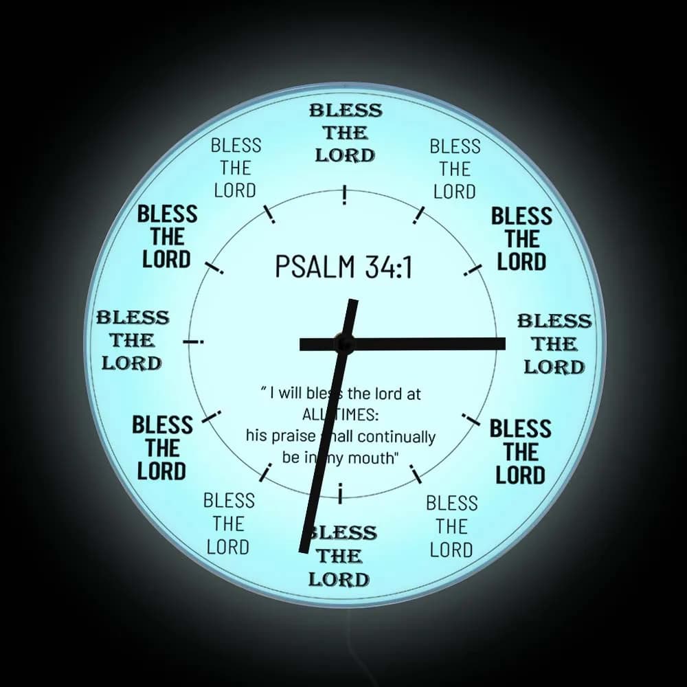 Bless The Lord Wall Clock with LED Backlight for Bedroom Psalm 34:1 Wall Lighting Christian Gift
