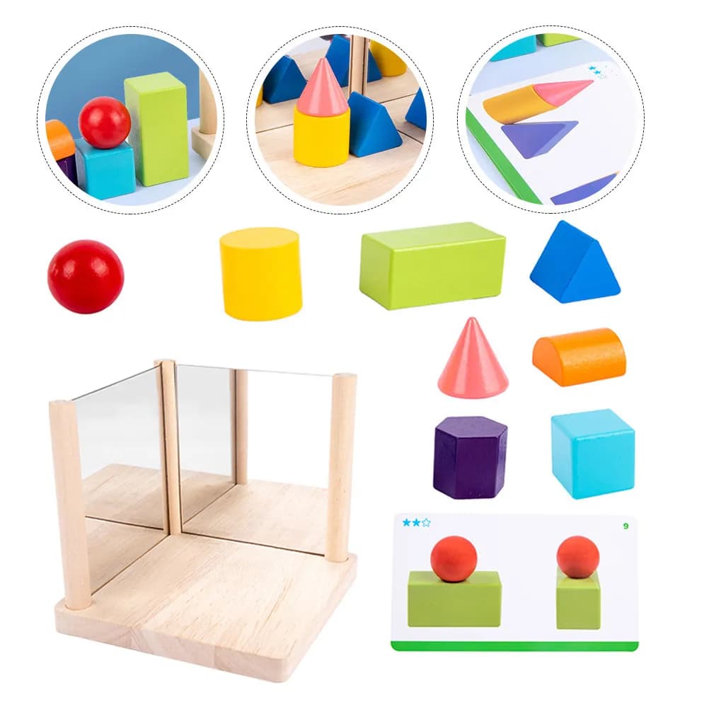 Set di Blocchi a Specchio in Legno Naturale Premium per lo Sviluppo Cognitivo dei Bambini, Pensiero Logico e Abbinamento dei Modelli, Regalo Educativo
