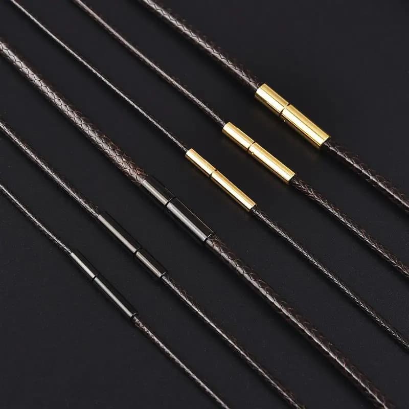 1.5/2/3mm corda in pelle nera collana a catena con corda di cera chiusura a tubo in acciaio inossidabile collane Unisex fai da te accessori per gioielli a catena