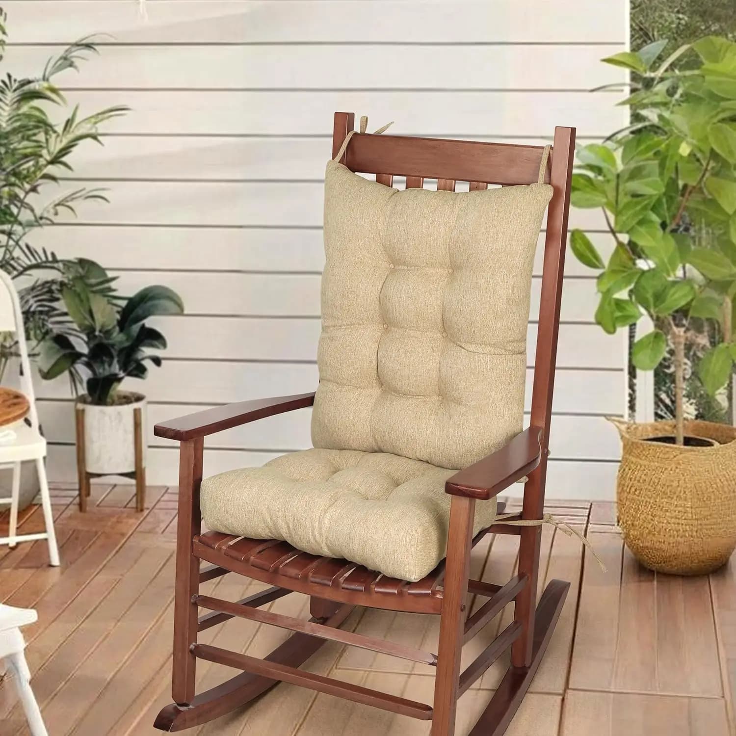 Cuscino per Sedia a Dondolo in Finto Lino Personalizzato, Set di Imbottiture Antiscivolo Superiore e Inferiore con Lacci per Sala da Pranzo, Giardino, Balcone, Ufficio