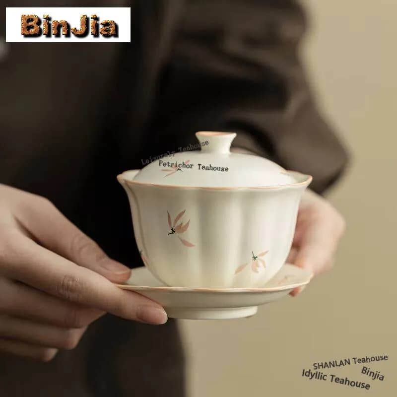 171ml Orchid Wind Chime Gaiwan Handmade Flower Mouth Bud Tea Tureen Tea Brewing Cover Bowl Tea Items Accessories Decoration Gift