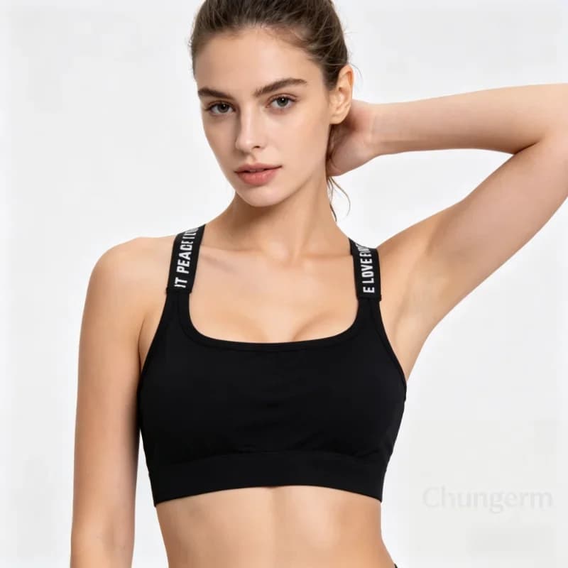 Sporty Underwear Woman Yoga Fitness Top Short Seamless Straps Wide with Letters Comfortable workout sportswear