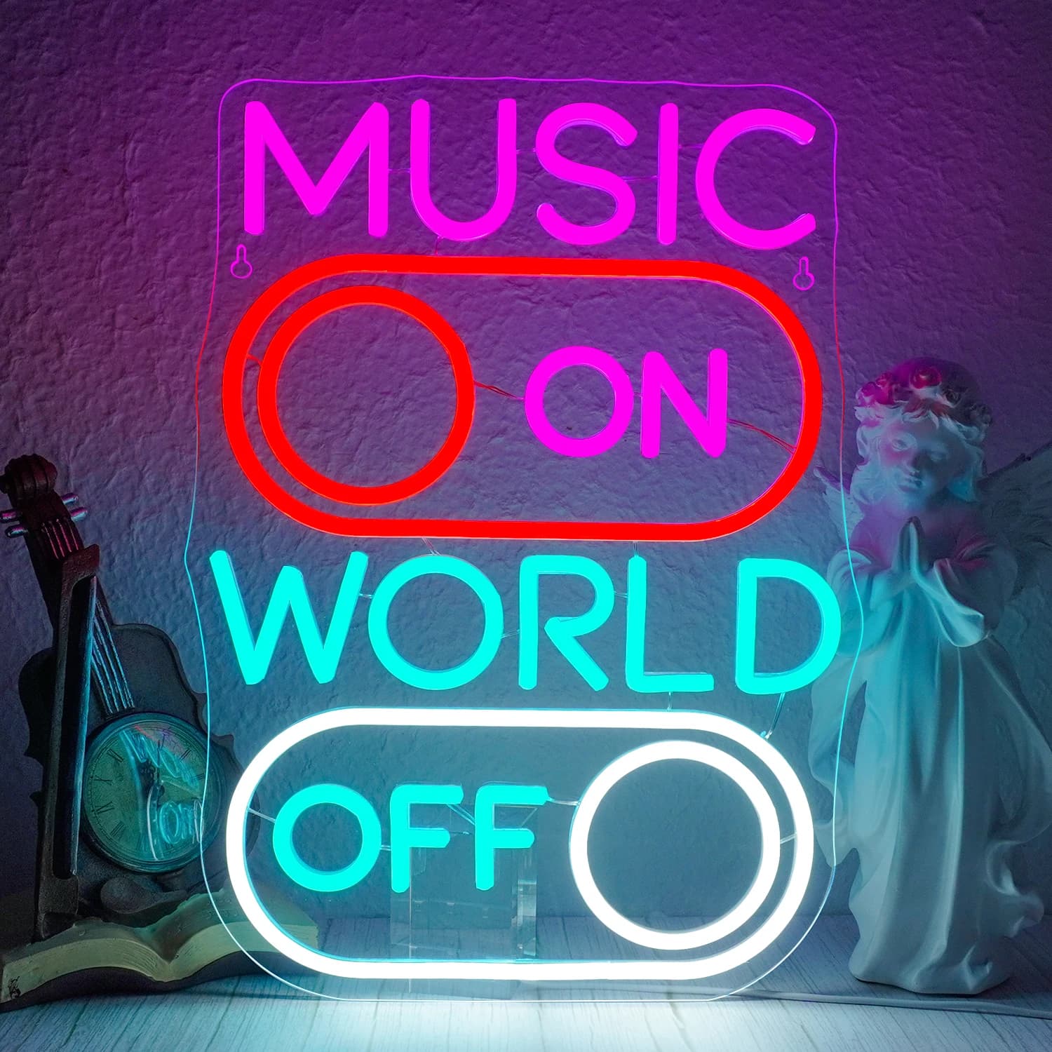 Musica sul mondo fuori Insegne al neon per la decorazione della parete Luci a LED creative Decorazione della stanza per la camera da letto Musica Festa Bar Dance Club Art Sign
