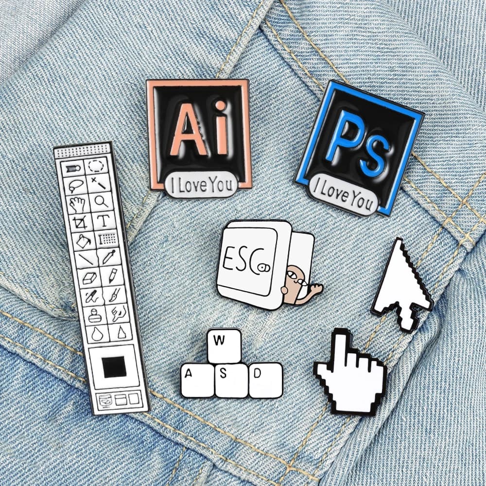 Strumento per computer creativo Spille Freccia Tastiera PS ESC Etichetta Spille in metallo smaltato Borsa Denim Abbigliamento Distintivo Accessori Regali per ragazzo