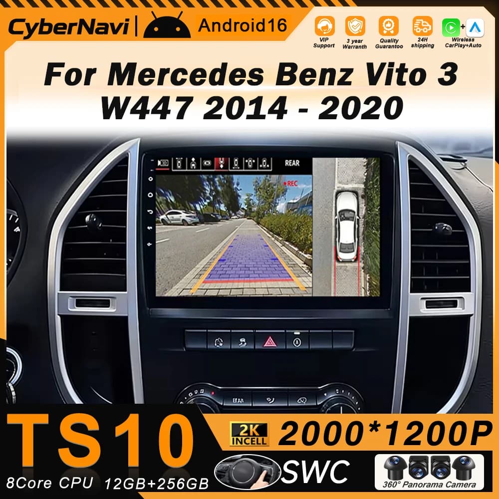 Autoradio Android per Mercedes Benz Vito 3 W447 2014 - 2020 2K QLED Lettore Multimediale Video 4G Stereo CarPlay Senza 2 DIN