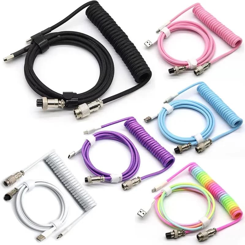 USB Type C Mechanical Keyboard Coiled Cable Hardware Linker Computer Aviation Mechanical Cable Spiral Gaming USB Keyboard Cable