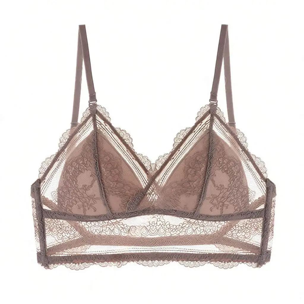 Sexy Lace Bralette with Steel Ring Cup Gathered Small Chest Large Back Exposure Beautiful Back Home Clothes Underwear