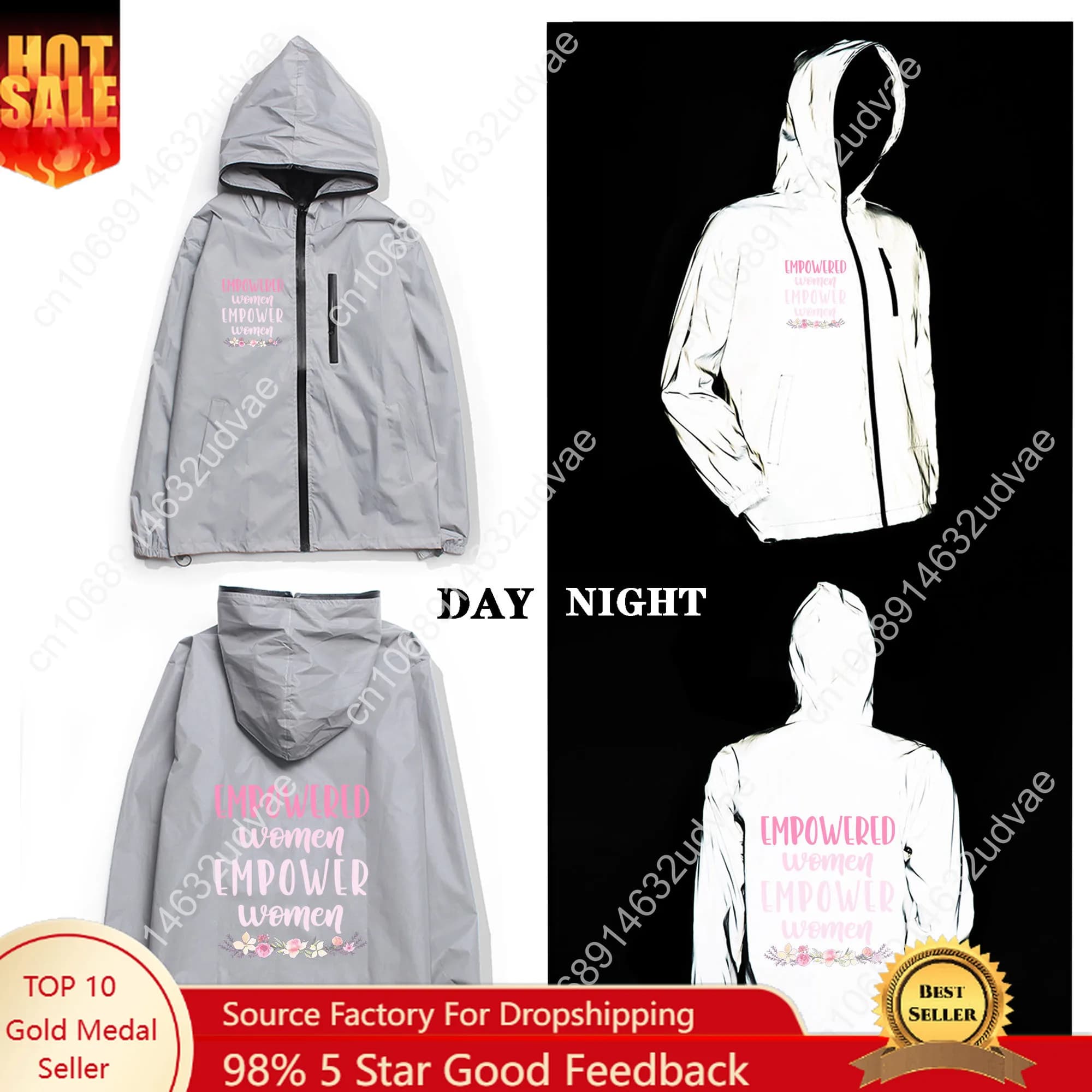 Empowered Women Empower Giacca riflettente da donna Cappotto da donna da uomo Giacca a vento con cappuccio Felpa con cappuccio personalizzata con cerniera tascabile da corsa