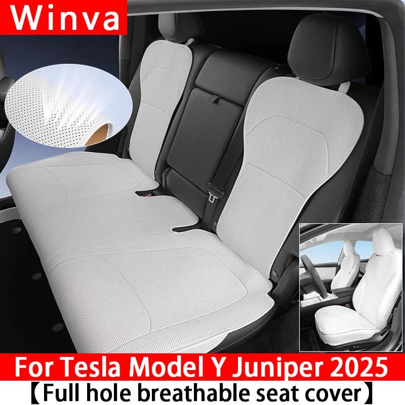 Per Tesla Model Y Juniper 2025 Cuscino del sedile in pelle nappa Ventilazione confortevole, set di file posteriori singole divise universali