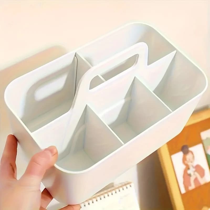 Cestino portaoggetti in plastica a 5 scomparti con maniglia, organizer portatile da scrivania per penne, matite, articoli di cancelleria, colori misti