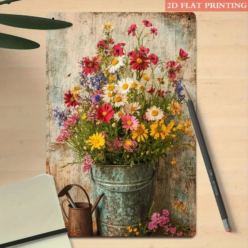 Vintage Wildflower Watering Can Metal Sign Iron 8x12 Inch Retro Wall Decor Plaque Tin Plate For Garden Patio Farmhouse