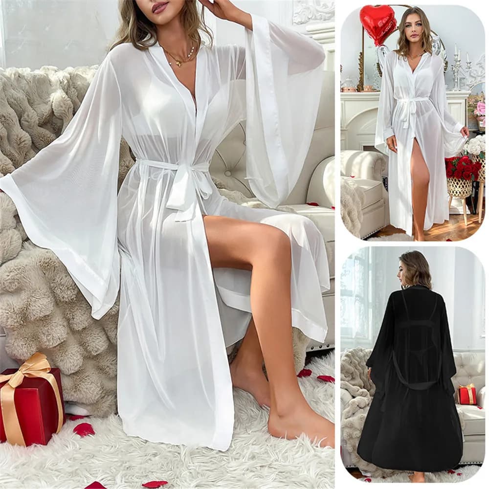 Manica svasata Maglia Kimono Accappatoio Femlae Chiffon Indumenti da notte Indumenti da notte Abito da sposa Pigiama Sexy Homewear Lingerie