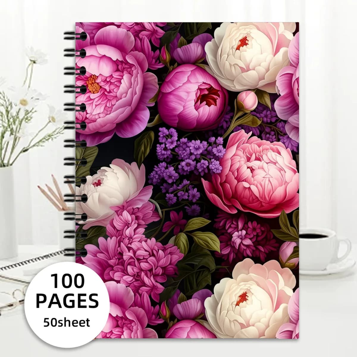 New Hot Cross-border 100 Pages A5 Peony Floral Spiral Notebook, Sketchbook, Diary & Writing Pad