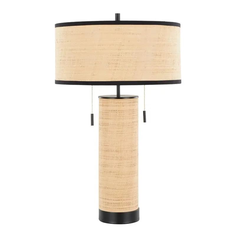 Lampada da tavolo contemporanea in rattan da 29 pollici in metallo nero e rattan naturale