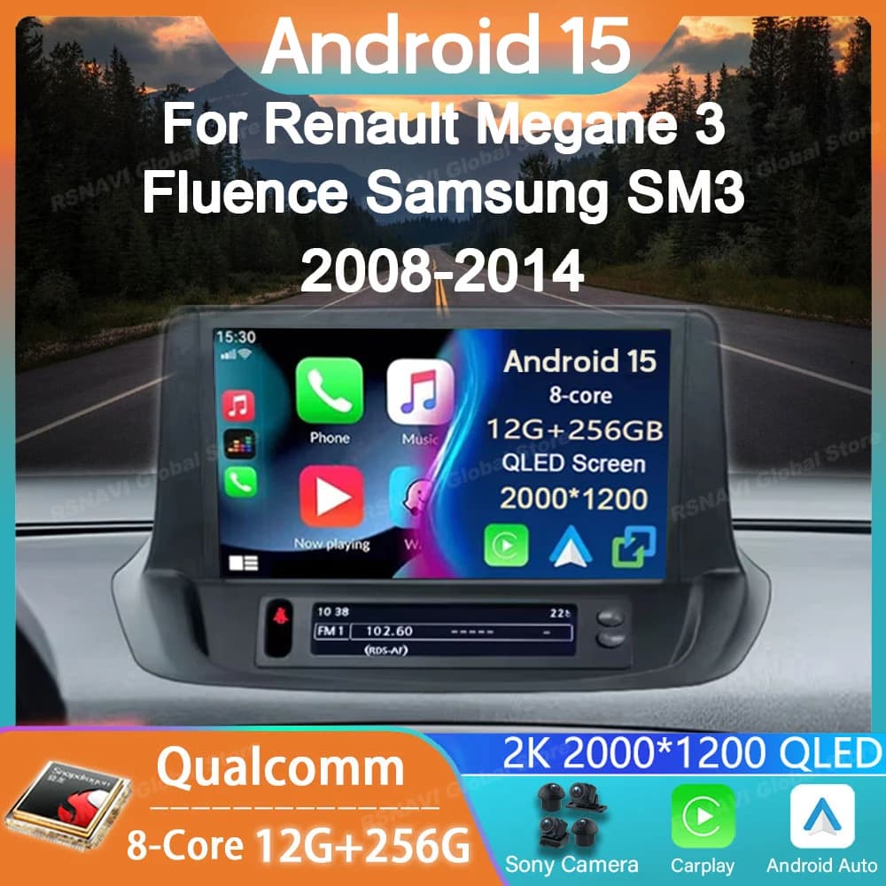 Autoradio Android 15 Per Renault Megane 3 RS Fluence Samsung SM3 2008 2010 2014 GPS Carplay Lettore Multimediale di Navigazione Stereo