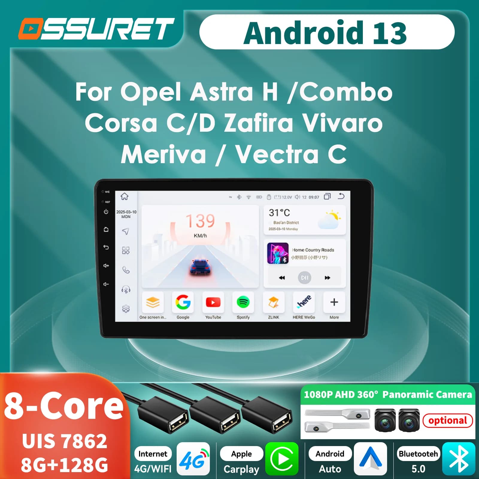 Autoradio per Opel Astra H 2004 Antara Corsa C D Meriva Zafira Vivaro Combo Vauxhall Holden Multimedia Carplay Android Auto BT