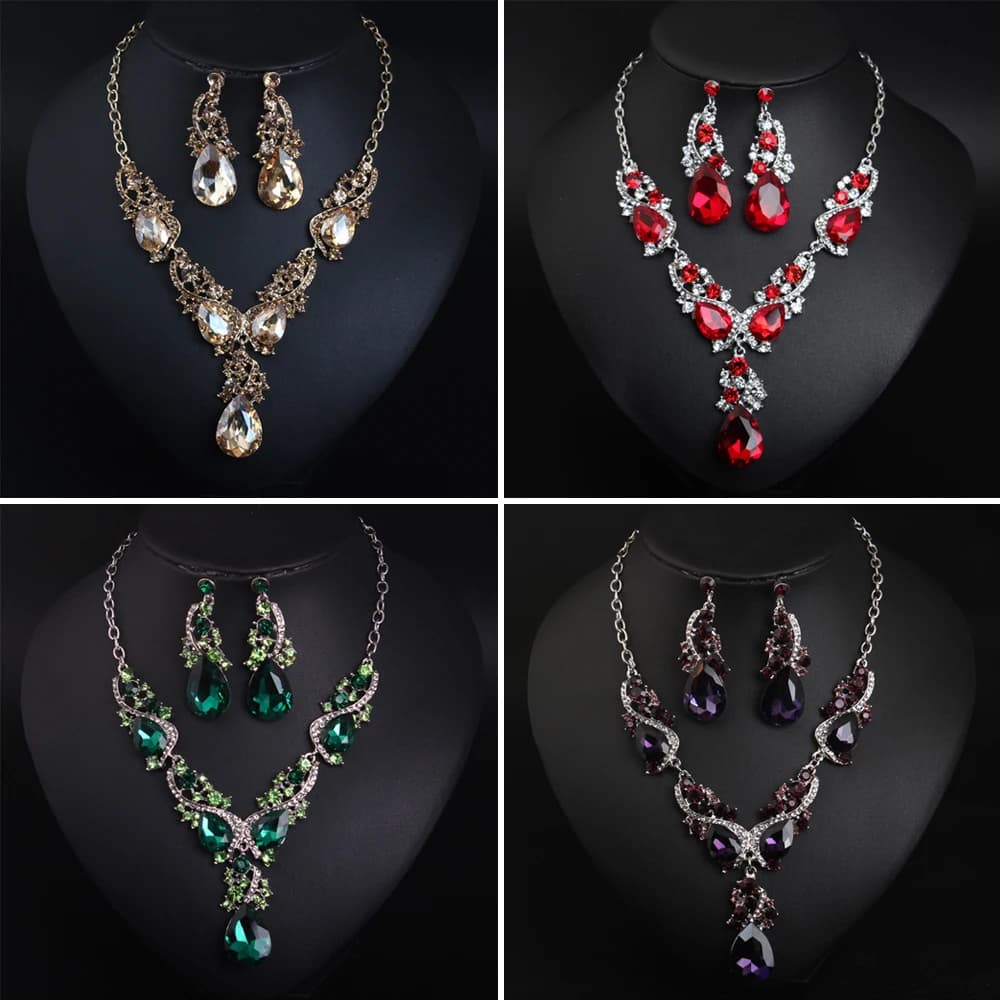Bavaglino da donna africana, cristallo, goccia d'acqua, vetro, collana, orecchino, strass, girocollo, set di gioielli per la festa nuziale, regali