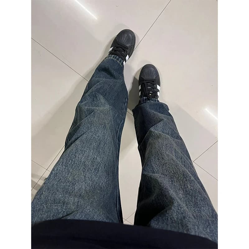 Cleanfit Deep Blue Men's Jeans Straight Leg Spring Autumn Sle American Vibe Slimming Bootcut Trousers for Teenagers
