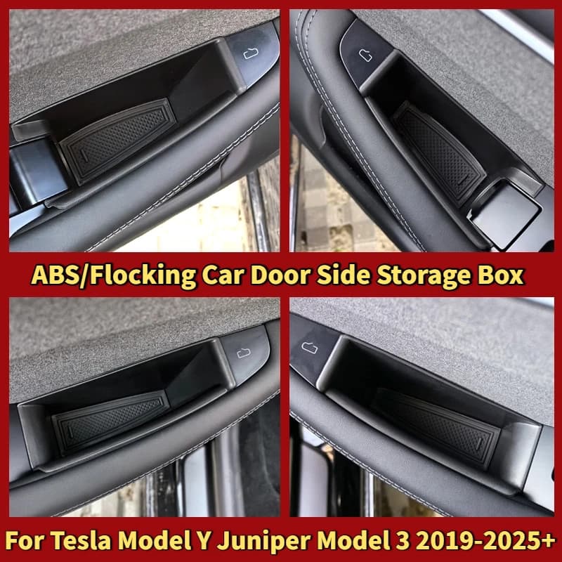 Scatola portaoggetti per portiera auto per Tesla Model Y Juniper Model 3 2019-2025+ Accessori per auto Coperture tascabili Scatola portaoggetti per vassoio floccato in ABS
