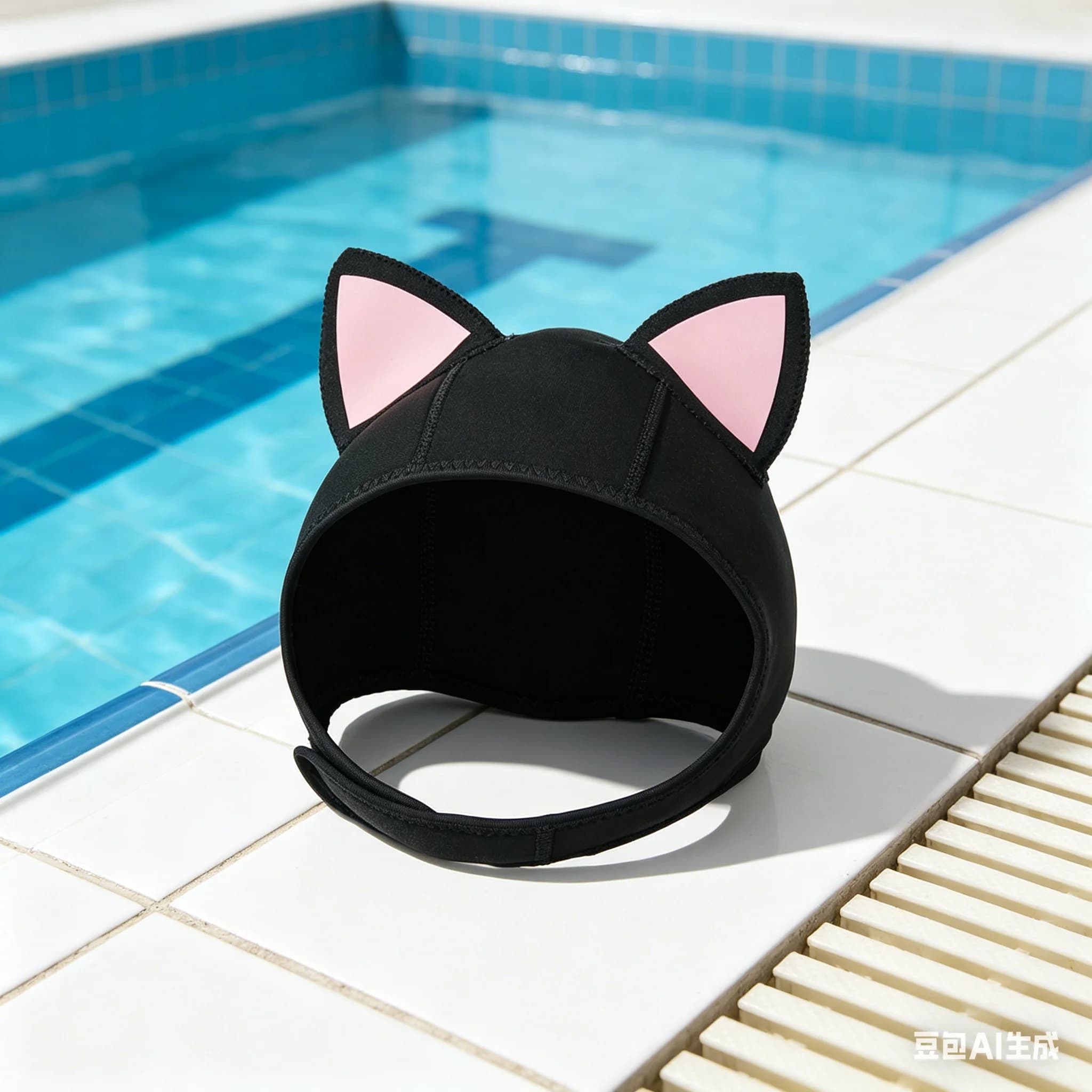 Cuffia da Nuoto con Orecchie da Gatto e Cinturino Sottogola, Impermeabile, per Snorkeling e Surf, Accessorio per Nuoto