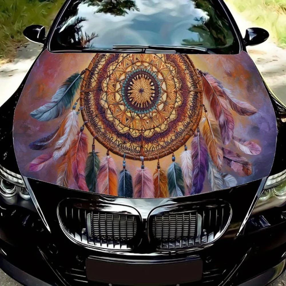 Unique Colorful Dream Catcher Car Hood Sticker, Personalized & Trendy Auto Art Decal, Self-adhesive Waterproof Car Exterior Viny