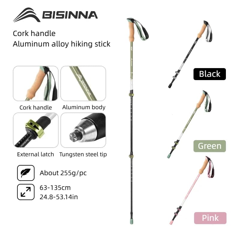 BISINNA Trekking poles Aluminium ultralight walking pole with adjustable external block for men, women and children