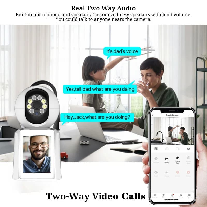 Schermo IPS da 2,8 pollici Videotelefono iCsee da 3 MP Chiamata con un tasto Telecamera dome IP PTZ wireless AI Rilevamento umanoide Baby monitor di sicurezza