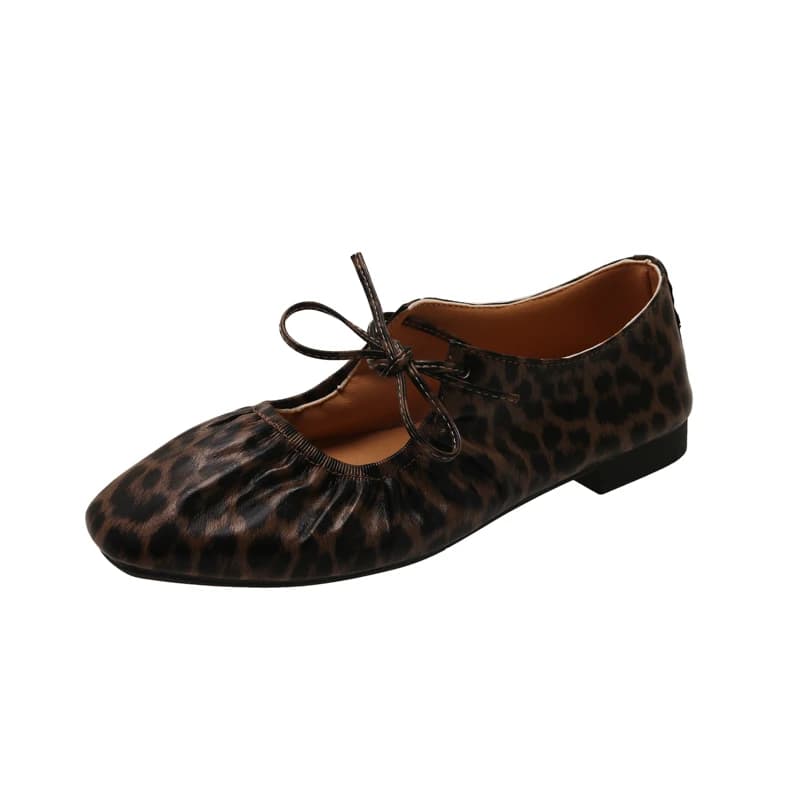 2026 Scarpe Ballerine Leopardate Firmate da Donna con Punta Quadrata Mary Jane, Comode e Morbide per Camminare